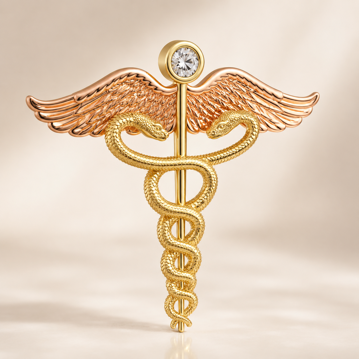Luxury Caduceus Pendant CAD Design with Sculpted Serpents and Diamond Detail