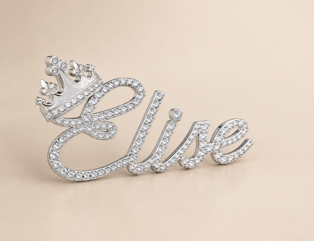 Elise Diamond Crown Name Pendant CAD Design
