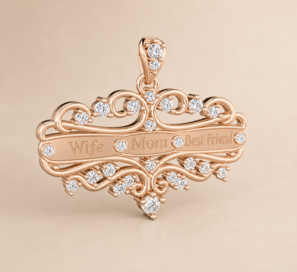 Wife, Mom & Best Friend Diamond Pendant CAD Design