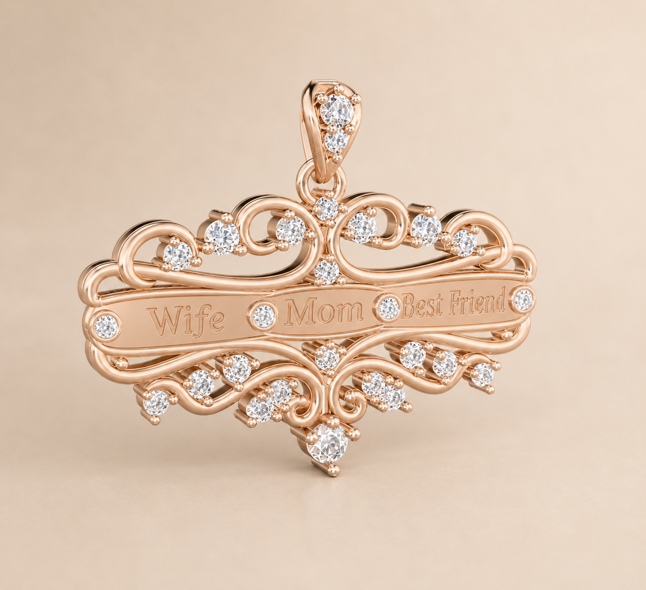 Wife, Mom & Best Friend Diamond Pendant CAD Design